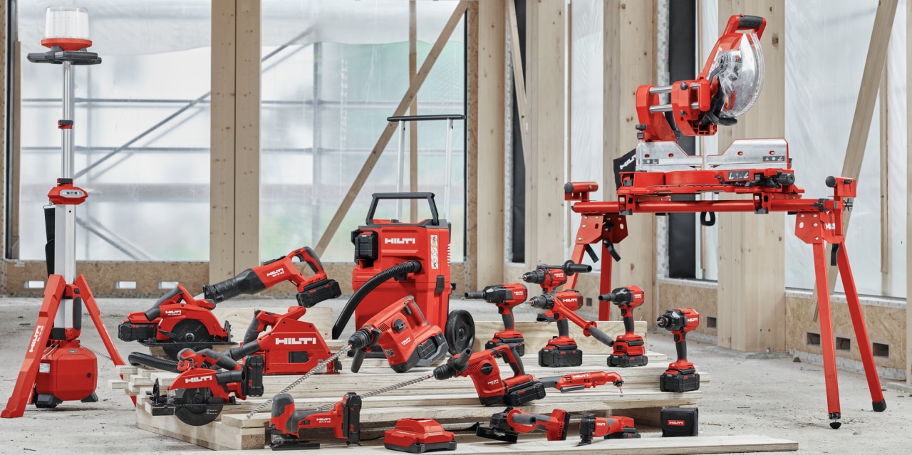 Hilti cordless tools are on display