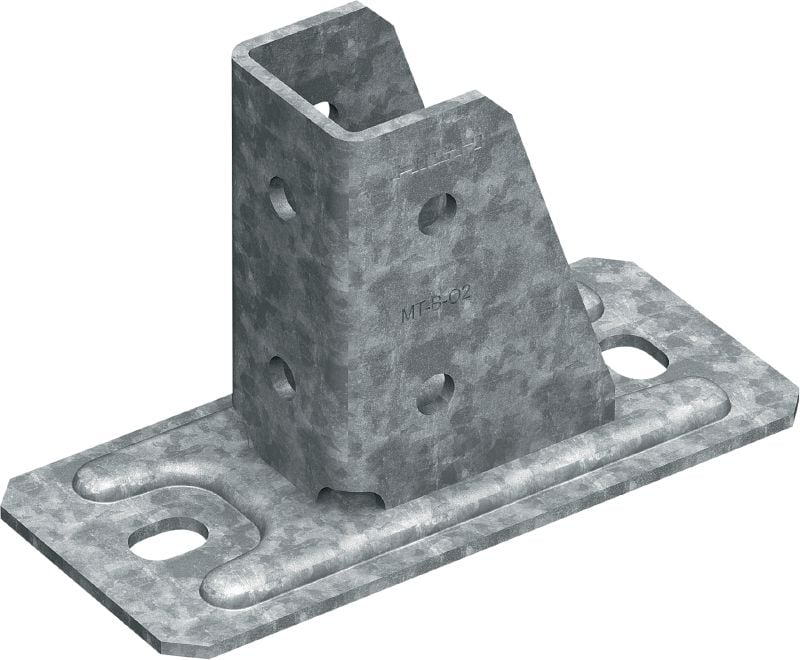 MT-B-O2 OC Taban plakası Destek kanalı yapılarının betona ve çeliğe ankrajı için taban konektörü; düşük kirlilik düzeyindeki dış mekanlarda kullanıma yöneliktir