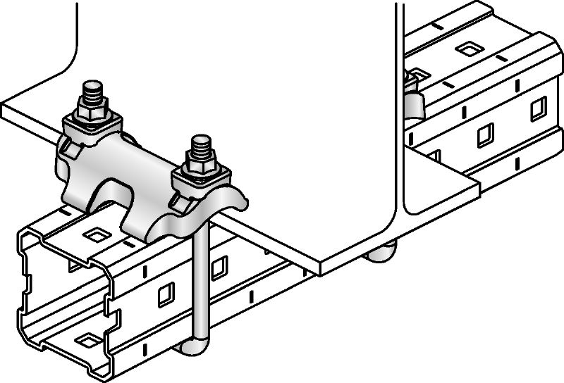 MI-DGC Kiriş kelepçesi Ağır yük sınıfı uygulamalarda MI ana kirişlerin çelik kirişlere bağlanması için sıcak daldırma galvanize (HDG) çift kiriş kelepçesi