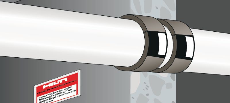 CP 648-S yangın durdurucu tekli sargı Yanıcı boru geçişlerinin çevresinde yangın ve duman bariyeri oluşturmaya yardımcı olan, hazır kesilmiş, intümesan, esnek yangın durdurucu sargı Uygulamalar 1